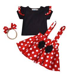 Kleinkind Baby Girls Kleid Sets Polka Dot Ruffle Kurzarm Shirt + Strapsrock + Stirnband Outfits Sets von Verve Jelly