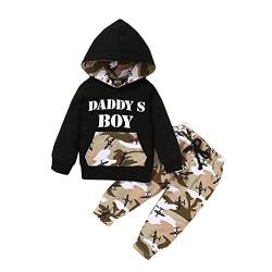 Kleinkind Baby Mädchen Winter Outfits Daddy's Boy Brief Bedrucktes Kapuzenoberteil Langarm Sweatshirt + Camouflage Hosen 2pcs Kleidungsset Trainingsanzug Camo 1-Daddy's boy 80 12-18 Monate von Verve Jelly