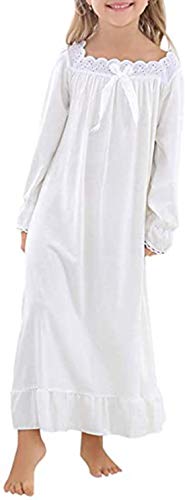 Mädchen Baumwolle Langarm Nachthemd Schlafshirts Pyjama Kleinkind Schlafkleid Prinzessin Nachtwäsche für Mädchen 3-12 Jahre, White 1, 150 cm(10-12 Jahre) von Verve Jelly