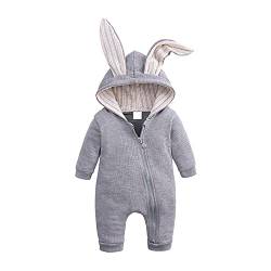 Neugeborenes Baby Unisex Bodysuit Nettes Hasenohr Langarm Reißverschluss Strampler Herbst Winter Pyjama Outfit, Grau, 59 (0-3 Monate) von Verve Jelly