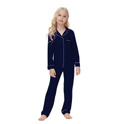 Pyjama-Set für Kleinkinder Mädchen und Jungen Herbst-Winter 2-teilig Pyjama-Set langärmelig Button-Down-Hemd Oberteile Lange Hosen Nachtwäsche Marineblau 150 11–12 Jahre von Verve Jelly