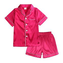 Verve Jelly 12–13 Jahre Kleinkinder-Kinder-Baby-Mädchen-Einteiler-Pyjama Kurzarm-Hemdhemd mit Knöpfen Oberteil und Hose 2-teiliges Pyjama-Set aus Baumwolle 160 Stil B Rosarot von Verve Jelly
