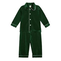 Verve Jelly 2-teiliges Weihnachts-Pyjama-Set für Babys Jungen und Mädchen langärmlig Button-Down-Hemd Oberteil + Hose mit elastischer Taille Weihnachtspyjama-Nachtwäsche-Outfit 110 Grün3 3–4 Jahre von Verve Jelly
