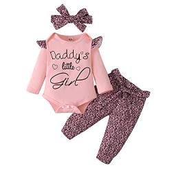 Verve Jelly 3Pcs Infant Baby Mädchen Outfits Langarm Daddy's Little Girl Print Strampler Body Tops + Leopardenhose + Stirnband Rosa 80 3-6 Monate von Verve Jelly