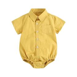 Verve Jelly Baby Jungen Kurzarmhemden mit Knöpfen Kinder Einfarbige Strampler mit Tasche Sommerkleidung Outfits Gelb 6-12 Monate von Verve Jelly