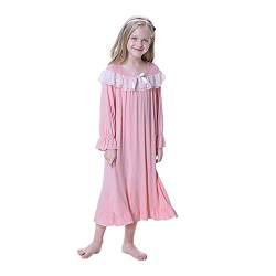 Verve Jelly Baby Kleines Mädchen Nachthemden Einfarbig Rüschen Langarm Nachtwäsche In voller Länge Nachthemd für Kinder Rosa 150 10-12 Jahre von Verve Jelly