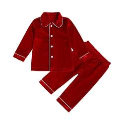 Verve Jelly Baby Kleinkind Junge Mädchen Samt Pyjamas Button-Down Solid Langarm T-Shirt Top + Hose 2PCS Weihnachten Nachtwäsche Outfits Kleidung 100 Rot3 2-3 Jahre von Verve Jelly