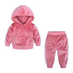 Verve Jelly Baby Kleinkind Mädchen Jungen Hosen Set Samt Mit Kapuze Einfarbig Sweatshirt Kordelzug Hosen Trainingsanzug Set 2 Stück Frühling Herbst Rosa 120 3-4 Jahre von Verve Jelly