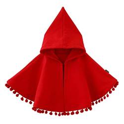 Verve Jelly Baby Mädchen Weihnachten Kapuzen Poncho Cape Rot Mantel Mantel Winter Fleece Jacke Oberbekleidung für Kleinkinder Rot 90 2-3 Jahre von Verve Jelly