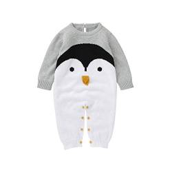 Verve Jelly Baby Strampler Kleinkind Jungen Mädchen Netter Overall Herbst Winter Strick Body Pinguin Print Langarm Warm Outfit für Neugeborenes Baby Grau 70 3-6 Monate von Verve Jelly