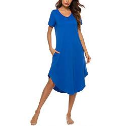 Verve Jelly Damen Kurzarm langes Nachthemd Baumwolle Loungewear Bequeme weiche Nachtwäsche Schlafkleid in voller Länge Loses Nachthemd Blau M von Verve Jelly