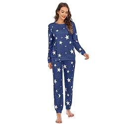 Verve Jelly Damen Pyjama Set Weiches Langarmhemd und Pyjamahose Loungewear Set Lounge Nachtwäsche Outfit Blau L von Verve Jelly