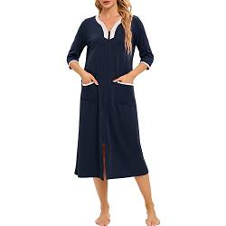 Verve Jelly Damen Reißverschluss Roben 3/4 Ärmel Blumendruck Bademantel Leichte Hausmäntel mit Taschen Damen Loungewear, blau, 48 von Verve Jelly