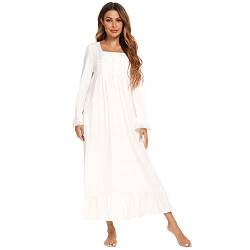 Verve Jelly Frauen Langarm Nachtwäsche Nachthemd Weißes Nachthemd Langarm Viktorianische Nachtwäsche Lounge Kleid Still Nachthemd Umstandskleid Weiß 2 XL von Verve Jelly