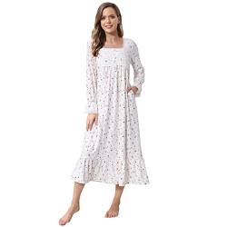 Verve Jelly Frauen Nachthemd Vintage Long Sleeve Button Front Night Kleid weiche viktorianische Pyjama -Kleid mit Taschen Blumenrosa XXXL von Verve Jelly