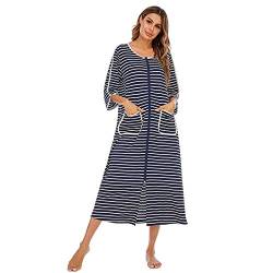 Verve Jelly Frauen Robe Langarm Loungewear In Voller Länge Nachthemd Taschen Hausmantel Langer Weicher Bademantel Navy Blau M von Verve Jelly