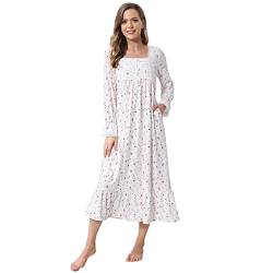 Verve Jelly Frauen Vintage viktorianische Nachthemd Nachthemd Pyjamas Nachtwäsche Lounge Kleid Button Down Nightduw Langarm Stillung Nachtwäsche Krankenhaus Kleid Blumenrosa S von Verve Jelly