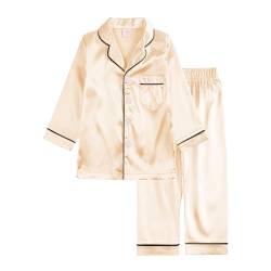 Verve Jelly Gold 150 10-11 Jahre Kleinkind Baby Jungen Mädchen Satin Seide Pyjama Langarm Button-up Top Hemd und Hose Nachtwäsche 2-teiliges Set von Verve Jelly
