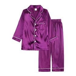 Verve Jelly Jungen Mädchen Satin Pyjama Set Seide Pjs Langarm Hemd Lange Hosen Kinder 2 Teilig Nachtwäsche Button-Down Nachtwäsche Lila 160 12-13 Jahre von Verve Jelly