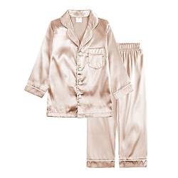 Verve Jelly Jungen Mädchen Satin Pyjama Set Seide Pjs Langarm Hemd Lange Hosen Kinder 2 Teilig Nachtwäsche Button-Down Nachtwäsche Rose Gold 160 12-13 Jahre von Verve Jelly