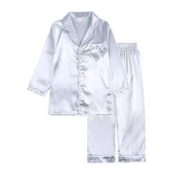 Verve Jelly Kinder Baby Mädchen Junge Pyjama Set Langarm Pjs 2 Teilig Nachtwäsche Button-Down Hemd Hose Nachtwäsche Sommer Herbst Nachthemd Silber 110 3-4 Jahre von Verve Jelly