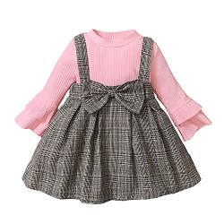 Verve Jelly Kinder Kleinkind Baby Mädchen Kleidung Langarm Strick Patchwork Kleid Rüschen Kariertes Kleid mit Schleife Frühling Herbst Kleid Outfits Rosa 12-18 Monate von Verve Jelly