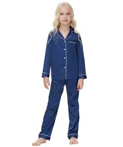 Verve Jelly Kinder Kleinkind Baby Satin Pyjama Set Langarm Button Down Top Shirt Lange Hosen Nachtwäsche Mädchen Jungen Pjs Nachtwäsche Marineblau 130 7 8 Jahre von Verve Jelly