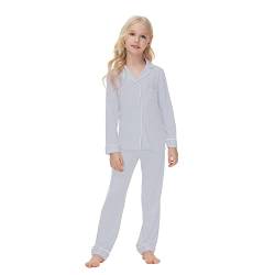 Verve Jelly Kinder-Pyjama-Sets für Mädchen und Jungen Button-Down-Pyjama langärmeliges Hemd Oberteil Hose Nachtwäsche 2-teiliges Lounge-Set Grau 140 9–10 Jahre von Verve Jelly