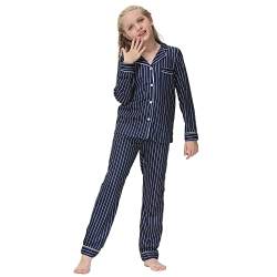 Verve Jelly Kinder-Pyjamas für Mädchen Pyjama-Set mit Taschen Jungen-Nachtwäsche geknöpfte Lounge-Sets Langarm-Nachtwäsche Marineblau 3 150 11–12 Jahre von Verve Jelly