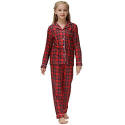 Verve Jelly Kleinkind Baby Junge Mädchen Button-Down-Pyjama-Set Weihnachten 2-teiliges Pyjama-Set Kariertes Langarm-Shirt und Hose Nachtwäsche für Unisex-Kinder rot kariert 160 13–14 Jahre von Verve Jelly