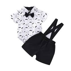 Verve Jelly Kleinkind Baby Jungen Gentleman Set Schnurrbart Print Kurzarm Strampler + Hosenträger Shorts Fliege Smoking Anzug Herbstkleidung Weiß 70 0-3 Monate von Verve Jelly