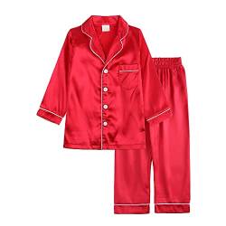 Verve Jelly Kleinkind Baby Jungen Mädchen Satin Pyjama Set Langarm Shirt Top Hose Nachtwäsche 2 STÜCKE Nachtwäsche Kleidung Set Rot 160 12-13 Jahre von Verve Jelly