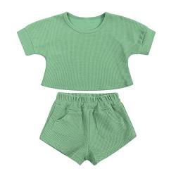 Verve Jelly Kleinkind Baby Jungen Sommerkleidung Gerippte Waffel Strickoberteile + Shorts Outfits 2 Stück Säuglingsbabykleidung Unisex Grün 90 9-12 Monate von Verve Jelly