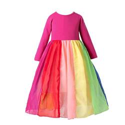 Verve Jelly Kleinkind Baby Mädchen Regenbogen Kleid Langarm Spleiß Regenbogen Tüll Plissee Prinzessin Langkleider Herbstkleidung A-Rosenrot 100 2-3 Jahre von Verve Jelly