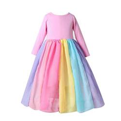 Verve Jelly Kleinkind Baby Mädchen Regenbogen Kleider Kleines Mädchen Langarm Splice Elegante Prinzessin Party Kleid A-Rosa 120 4-5 Jahre von Verve Jelly