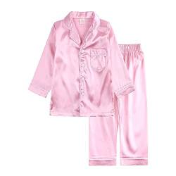 Verve Jelly Kleinkind Baby Mädchen Satin Seide 2 Stück Langarm Button-Down Hemden und Hosen Lässige Loungewear Niedliche Kleidung Rosa 80 9-12 Monate von Verve Jelly