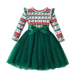 Verve Jelly Kleinkind Baby Mädchen Weihnachtskleid Schneeflocke Schleife Print Rüschen Langarm Kleid Weihnachtskleidung Einteiliges Set Herbst Winter Outfit Grün 5–6 Jahre von Verve Jelly