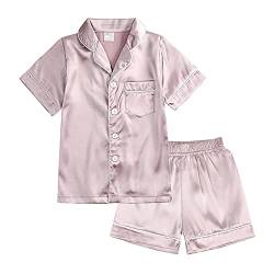 Verve Jelly Kleinkind-Baby-Pyjama-Set aus Satin-Seide Kurzarm-Button-Down-Oberteil Hose 2-teiliger Schlafanzug für Kinder 150 Stil B Roségold 10–11 Jahre von Verve Jelly