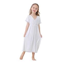Verve Jelly Mädchen Kurzarm Nachthemd Nachtwäsche Einfarbig Spitze Prinzessin Kleid Nachthemden Süßer Pyjama Weiß 1 120 6-7 Jahre von Verve Jelly