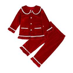 Verve Jelly Mädchen Langarm Weihnachten Rot Einfarbig Fleece Pyjamas Für Kinder Schlafanzug Oberteile Hosen 2PCS Outfits Kleidung Set 90 Rot2 1-2 Jahre von Verve Jelly