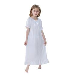 Verve Jelly Mädchen Nachthemden Nachthemden Baumwolle Nachtwäsche Kurzarm Nachthemd Pyjama Herbst Winter Lässige Kleider für Mädchen Kurzarm Weiß 130 7-8 Jahre von Verve Jelly