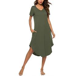 Verve Jelly Nachtwäsche Damen Kurzarm Nachthemd Lose Nachtwäsche Einfarbig Nachthemd Loungewear Army Green XXL von Verve Jelly