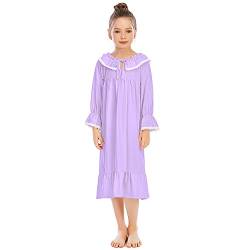 Verve Jelly Nachtwäsche Viktorianisches Nachthemd Baumwolle Schlafshirt Langarm Pyjamakleid Vintage Loungewear für Mädchen Helllila 7-8 Jahre von Verve Jelly