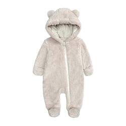 Verve Jelly Neugeborenes Baby Jungen Mädchen Fleece Mit Kapuze Strampler Niedlichen Cartoon Bärenohr Langarm Warm Overall Body Reißverschluss Einteiliger Schneeanzug Beige 0-3 Monate von Verve Jelly