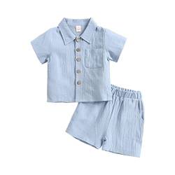 Verve Jelly Neugeborenes Baby Jungen Sommerkleidung Kurzarm Baumwolle Leinen T-Shirt + Shorts Set Zweiteilige Outfits 80 Blau 6-12 Monate von Verve Jelly