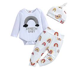 Verve Jelly Neugeborenes Baby Mädchen Herbst Winter Kleidung Set Langarm Strampler Body Regenbogen Baby Brief Print Tops Regenbogen Lange Hosen mit Hut Outfits Set Regenbogen A 80 6-12 Monate von Verve Jelly