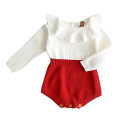 Verve Jelly Neugeborenes Baby Mädchen Kleidung Rüschen Langarm Strick Strampler Body Einteiliger Overall Herbst Outfit Rot 66 0-3 Monate von Verve Jelly