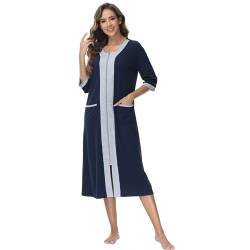 Verve Jelly Robe für Damen Reißverschluss-Robe Loungewear Ganzkörper-Nachtwäsche Taschen Hausmantel lässige einfarbige Robe Marineblau L von Verve Jelly