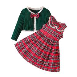 Verve Jelly Rot 120 4-5 Jahre Baby-Kleid- und Strickjacke-Sets, 2-teilig, Kleinkind-Mädchen-Set, ärmelloses Kleid und langärmlige Strickjacke mit Karomuster, Weihnachts-Outfits, Rot von Verve Jelly