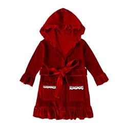 Verve Jelly Unisex Baby Fleece Bademäntel Hoodie für Mädchen Jungen Langarm Chrsitmas Solid Farbe Nachthemd mit Taschen Gürtel 90 Rot 1-2 Jahre von Verve Jelly